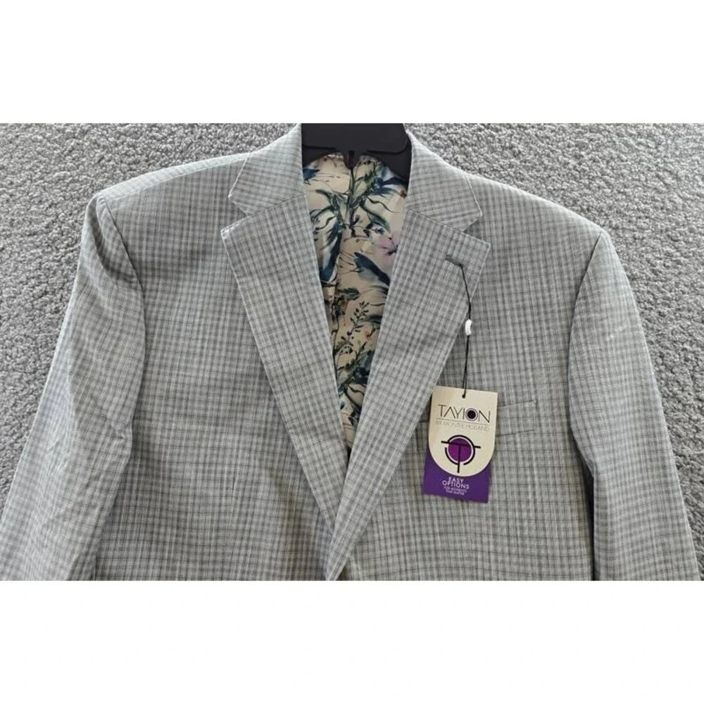 Tayion Collection Regular-Fit Suit Jacket Men's 42S Grey Green Plaid Long Sleeve